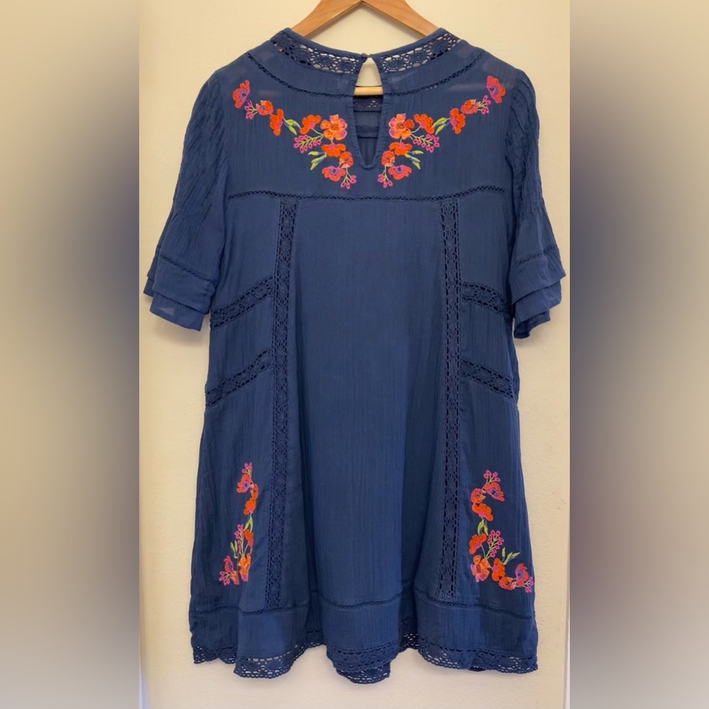 Free People Perfectly Victorian Mini Dress Navy - Picture 4 of 7